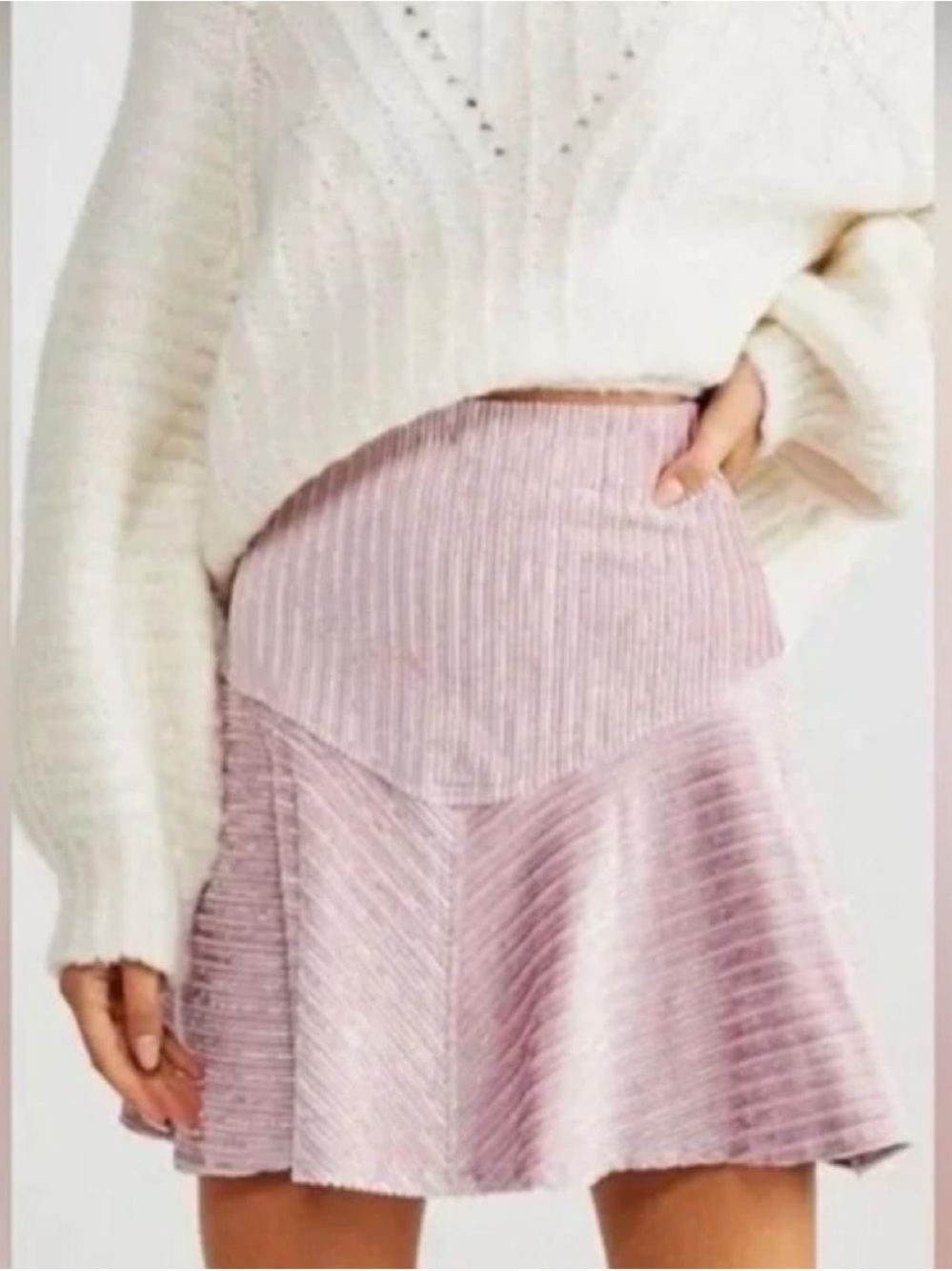 Free People Blush Pink Ribbed Circle Skirt NWOT